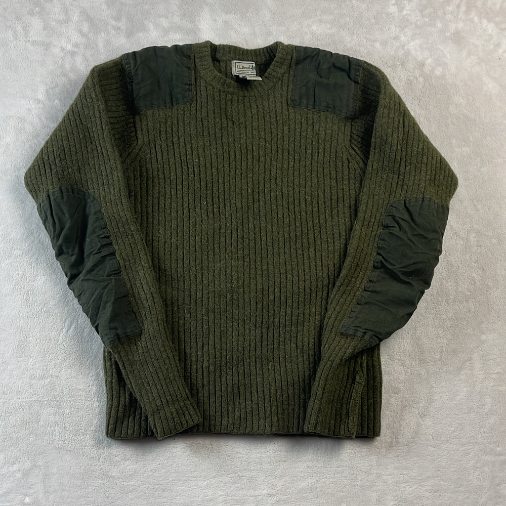 L.L. Bean Commando Sweater Men's Green Size L Regular Merino Lambswool Military